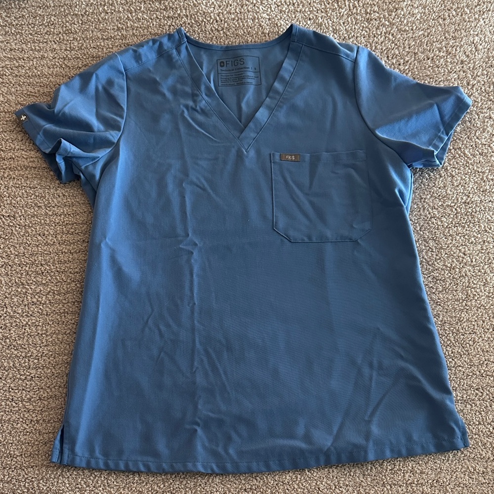 Figs Classic Blue Short Sleeve V-Neck Tee